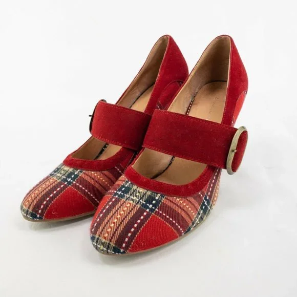 Red Plaid Mary Jane Heels - Picture 2 of 10